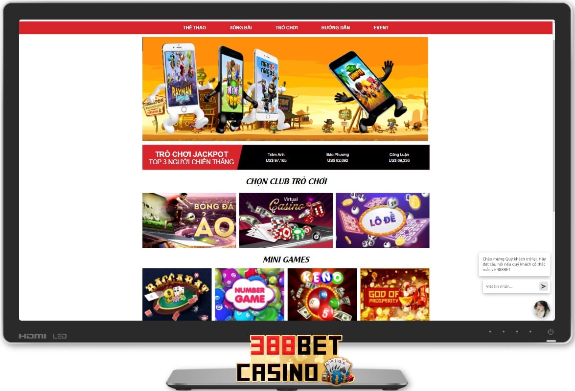 Giao diện nhà cái 388Bet trên PC
